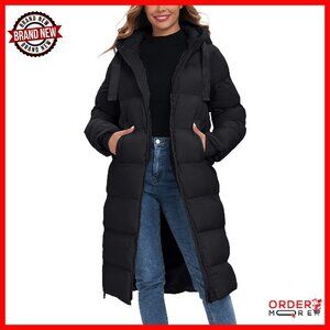 Women's Long Puffer Coat Hooded Down Quilted Winter Jacket Warm Outerwear